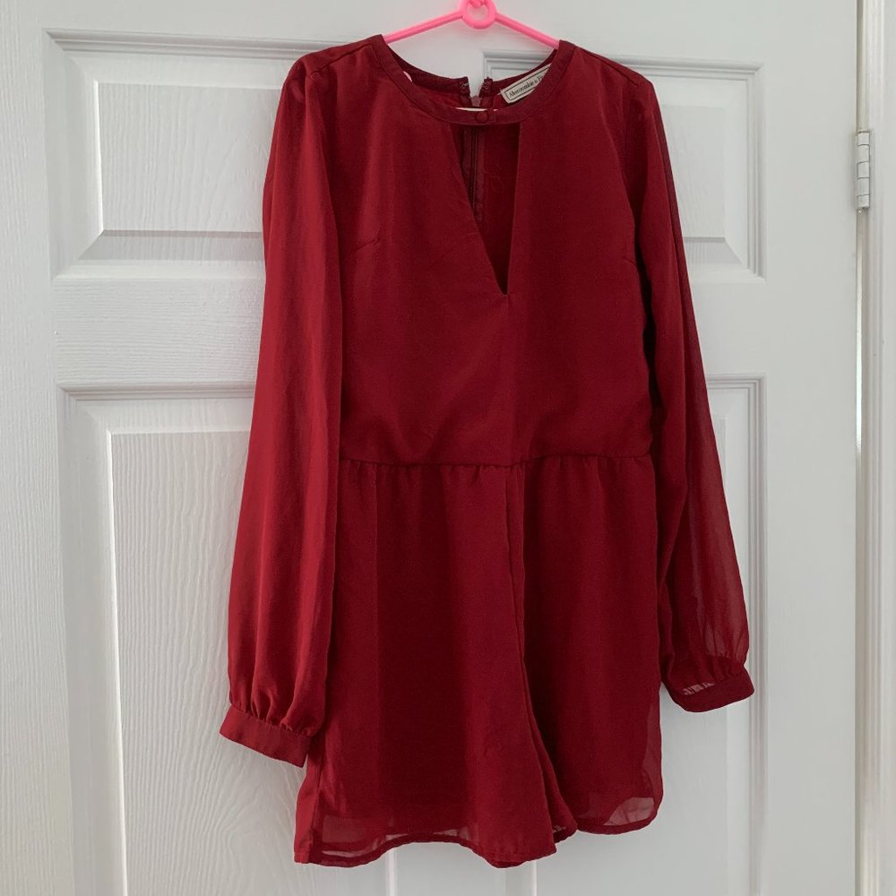 Abercrombie Sheer Sleeve Romper Red